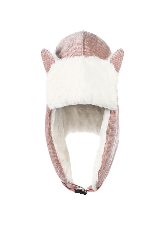 IBLUELOVER Girl Kids Trapper Hat Winter Earflap Hat Fleece Ushanka Caps with Cat Ears Cute Fur Cap for 8-14 Ski Cap Pink - Image 2