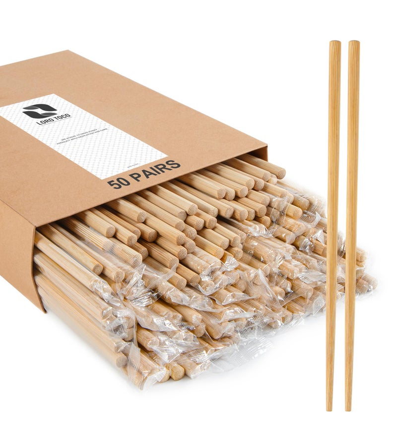 LOROTOCO 50 Pairs Chopsticks Disposable Reusable 95 Individually Wrapped Bulk Premium Quality