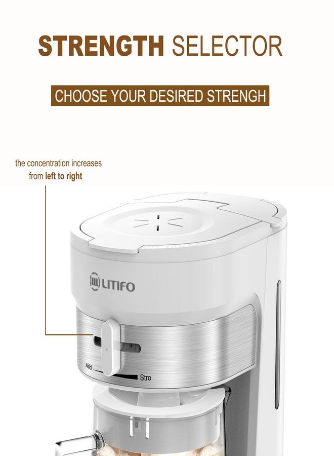 LITIFO Iced Tea Maker and Iced Coffee Maker Brewing System with 2.5-quart Pitcher, sliding strength selector for Taste Customization, Stainless Steel Decoration（White） - Image 3