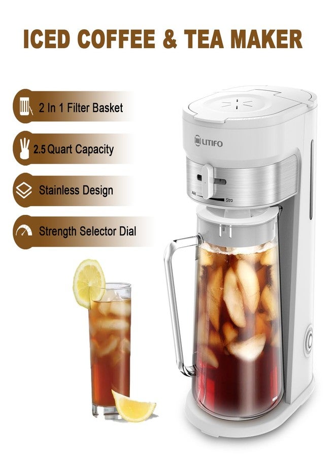 LITIFO Iced Tea Maker and Iced Coffee Maker Brewing System with 2.5-quart Pitcher, sliding strength selector for Taste Customization, Stainless Steel Decoration（White） - Image 2