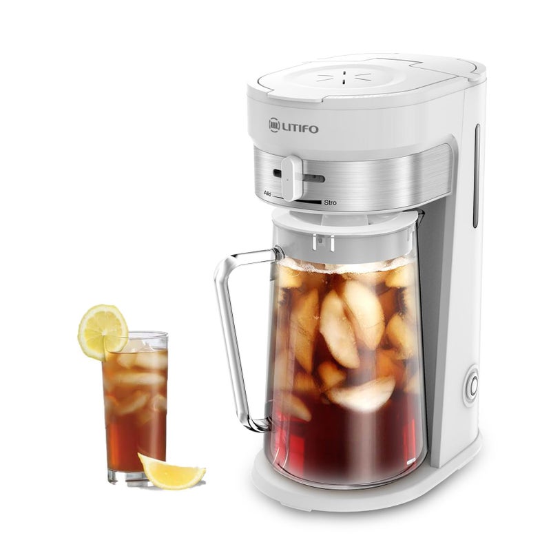 LITIFO Iced Tea Maker and Iced Coffee Maker Brewing System with 2.5-quart Pitcher, sliding strength selector for Taste Customization, Stainless Steel Decoration（White） - Image 1