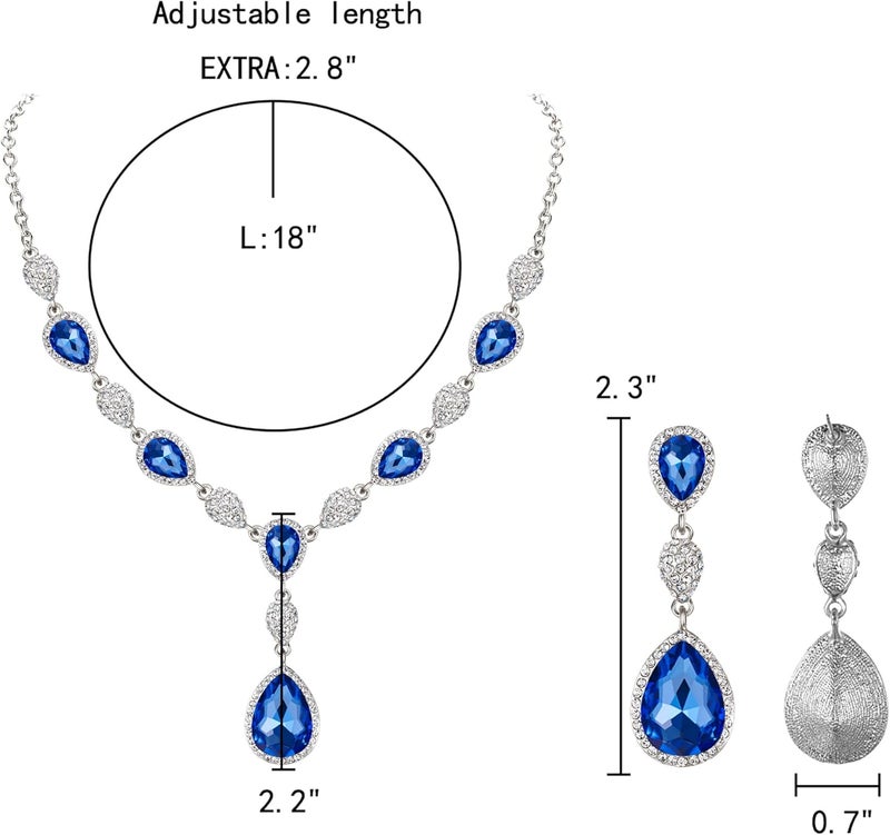 EleQueen Women's Cubic Zirconia Teardrop Y-Necklaces Dangle Earrings Jewelry Sets for Brides Bridesmaids - Image 3