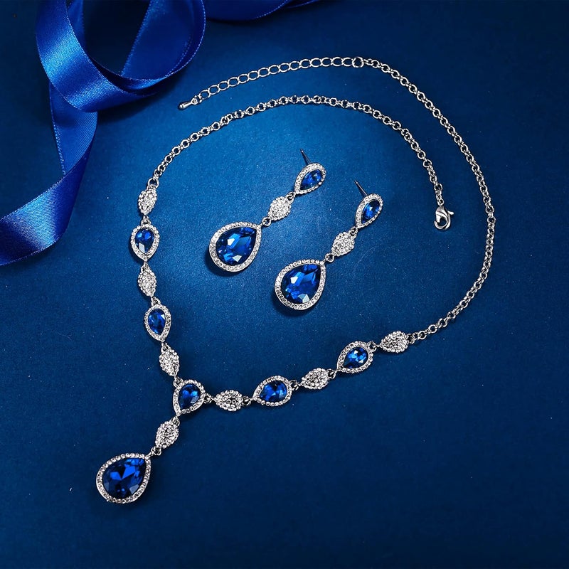 EleQueen Women's Cubic Zirconia Teardrop Y-Necklaces Dangle Earrings Jewelry Sets for Brides Bridesmaids - Image 4