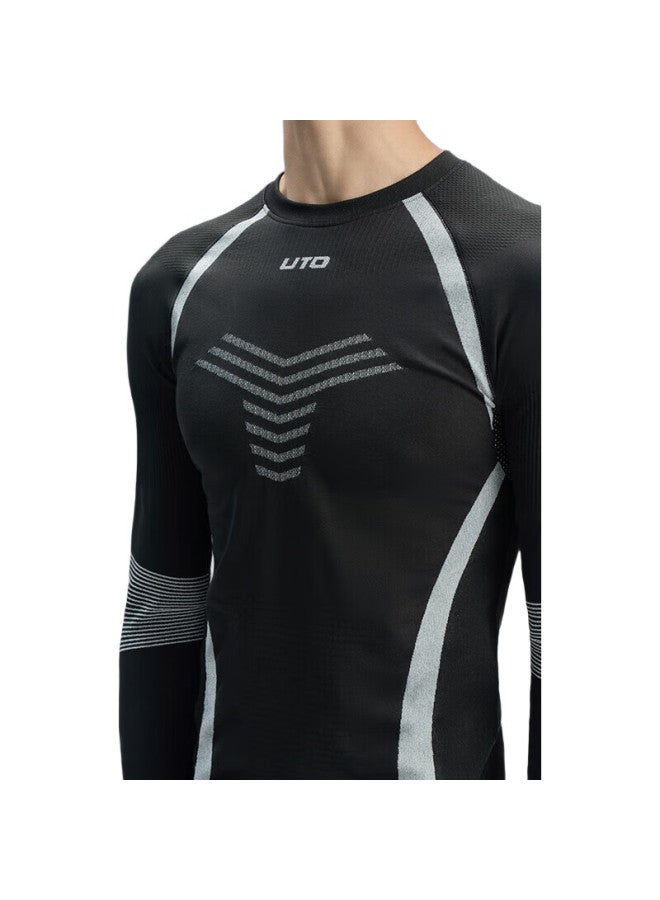 UTO قميص ضغط سريع الجفاف للتزلج، ملابس داخلية وظيفية للرجال، مجموعة دافئة للرياضات الخارجية والجري، أزرق ضبابي، XL - Image 1