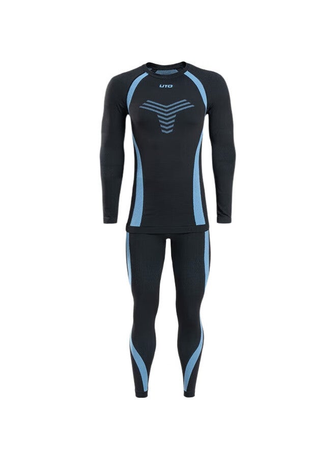 UTO قميص ضغط سريع الجفاف للتزلج، ملابس داخلية وظيفية للرجال، مجموعة دافئة للرياضات الخارجية والجري، أزرق ضبابي، XL - Image 2