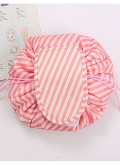 MARGOUN Makeup Bag Drawstring Travel Cosmetic Bag Round Magic Toiletry Beauty Kit Pouch Striped Print  - Image 1