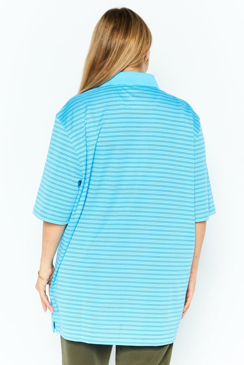Greg Norman Women Sportswear Fit Stripe Short Sleeves Outdoor Polo, Blue - Image 4