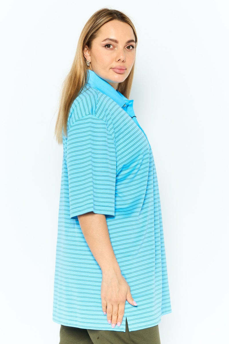 Greg Norman Women Sportswear Fit Stripe Short Sleeves Outdoor Polo, Blue - Image 2