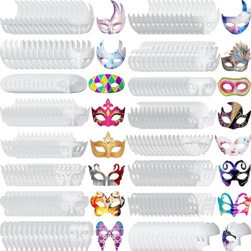 Poen 200 Pcs Diy White Masks Bulk Paper Half Face Paintable Blank Masquerade Mardi Gras Masks With String Pulp For Cosplay Masquerade Party 16 Styles - Image 1