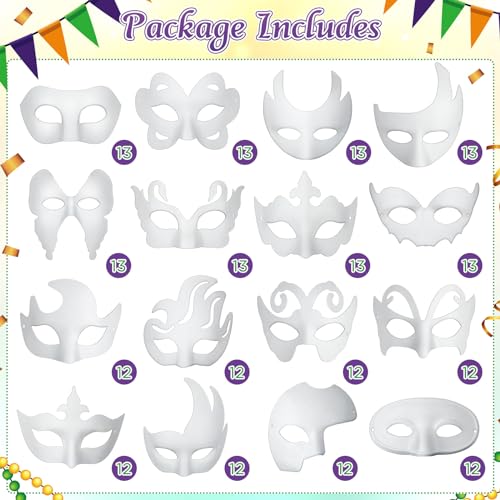 Poen 200 Pcs Diy White Masks Bulk Paper Half Face Paintable Blank Masquerade Mardi Gras Masks With String Pulp For Cosplay Masquerade Party 16 Styles - Image 5