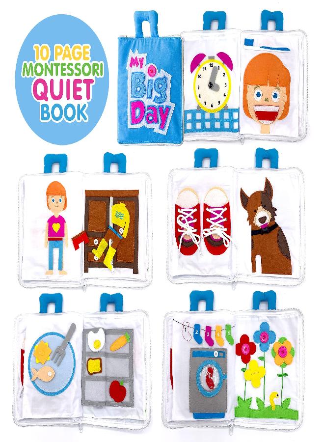 Curious Columbus Quiet Book for Toddlers - Large Fabric Activity Book, Montessori Learning Toy, 10 Engaging Pages for Quiet Play, Perfect for at Home Learning, Airplane Activities and Road Trips - Image 2