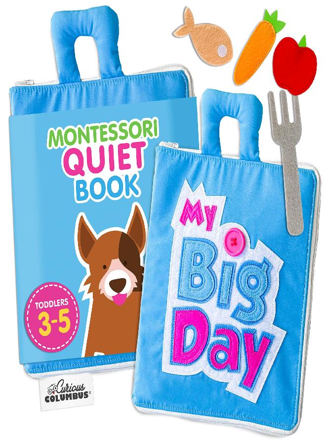 Curious Columbus Quiet Book for Toddlers - Large Fabric Activity Book, Montessori Learning Toy, 10 Engaging Pages for Quiet Play, Perfect for at Home Learning, Airplane Activities and Road Trips - Image 1