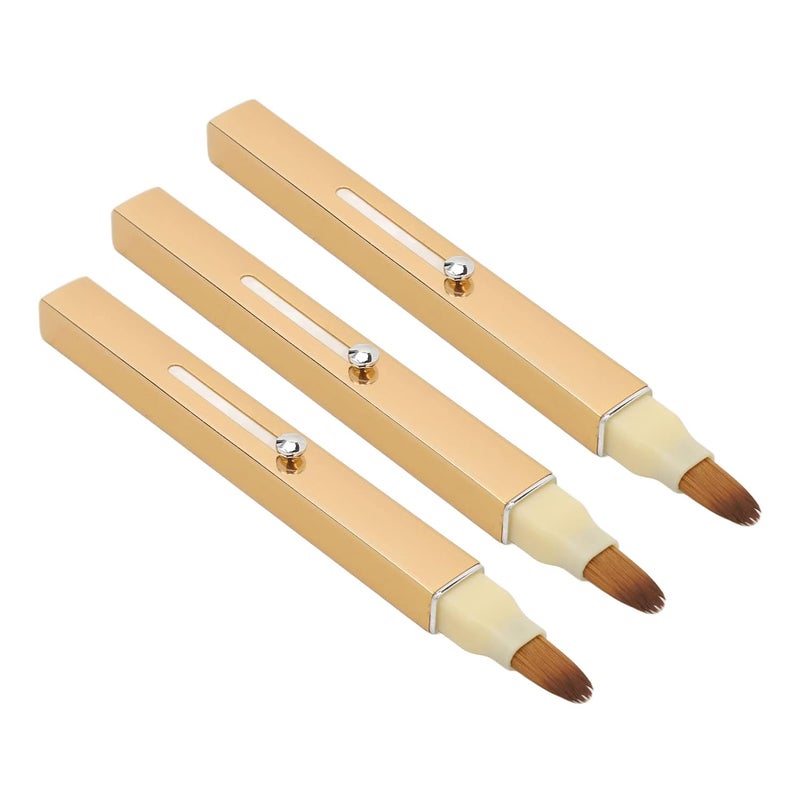3Pcs Gold Retractable Lip Brush Set, Double Ended Makeup Brush, Portable Concealer and Lip Brush with Automatic Sealing Design, Soft Nylon Fiber Hair for Precise Makeup Application - Image 4