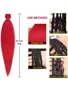 Leeven 26 Inch Red Pre Stretched Braiding Hair 3 Pack Braiding Hair Blue Braiding Hair Extensions For Braiding Crochet Hair (Red)  - Image 2