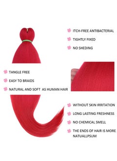 Leeven 26 Inch Red Pre Stretched Braiding Hair 3 Pack Braiding Hair Blue Braiding Hair Extensions For Braiding Crochet Hair (Red)  - Image 3