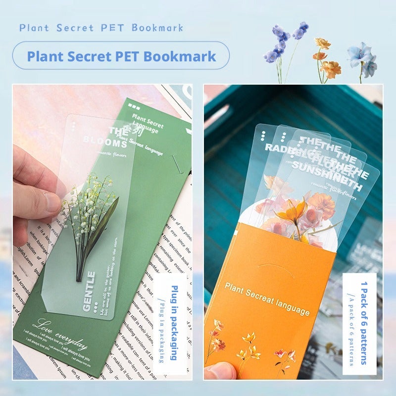 Floral PET Bookmarks, Chinese Style Page Clips, 6 Pieces - Image 2