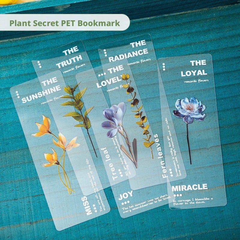 Floral PET Bookmarks, Chinese Style Page Clips, 6 Pieces - Image 1
