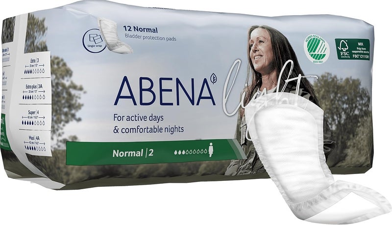 Abena Light Premium Incontinence Pads, (Sizes 0 To 4A) Size 2, 12 Count