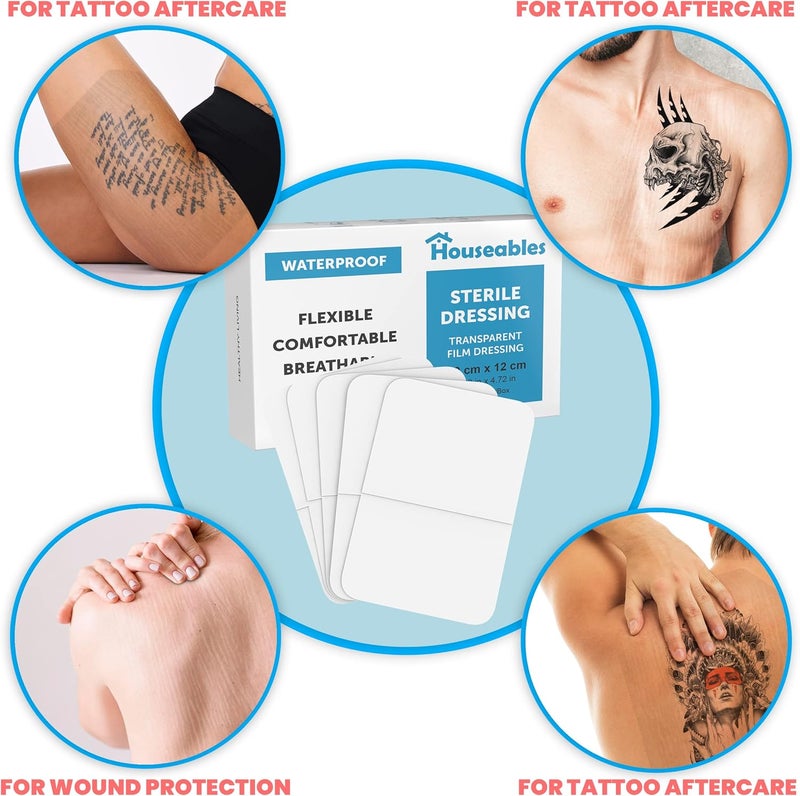 Houseables Waterproof Bandages Transparent Film Dressing Waterproof Bandages Post Surgical Wound Covers for Showering Swimming Tattoo Cover After Surgery Protector Clear Large 8x12 10 Pack - Image 3