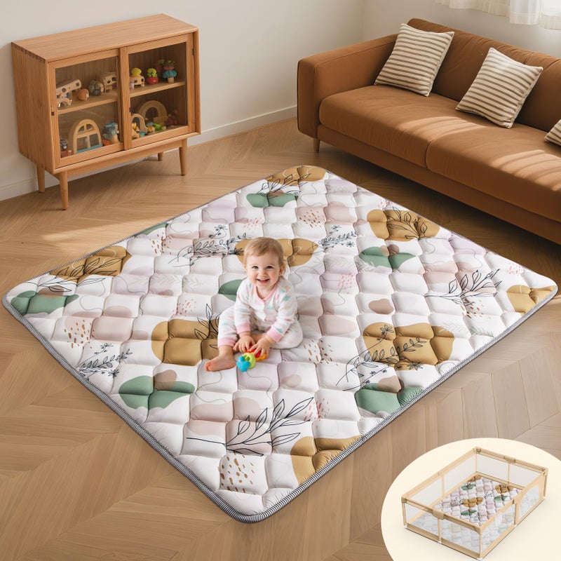 Dessports Boho Baby Play Mat 74x50 Foldable Machine Washable Thick Sponge Padded Floor Mat Non Slip Tummy Time Playpen Rug for Indoor Outdoor Room Decor - Image 2