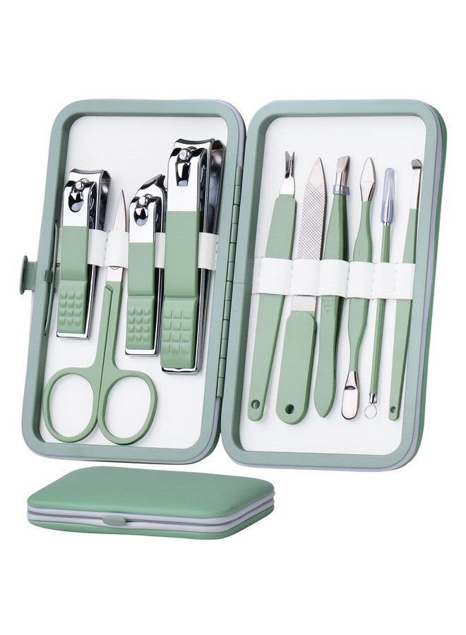 HANTEKAS Manicure Set 10 In 1 Stainless Steel Nail Clippers Scissors Pedicure Tools Kit Portable Travel Grooming Kit For Men And Women With Leather Case (Jade Green) - Image 1