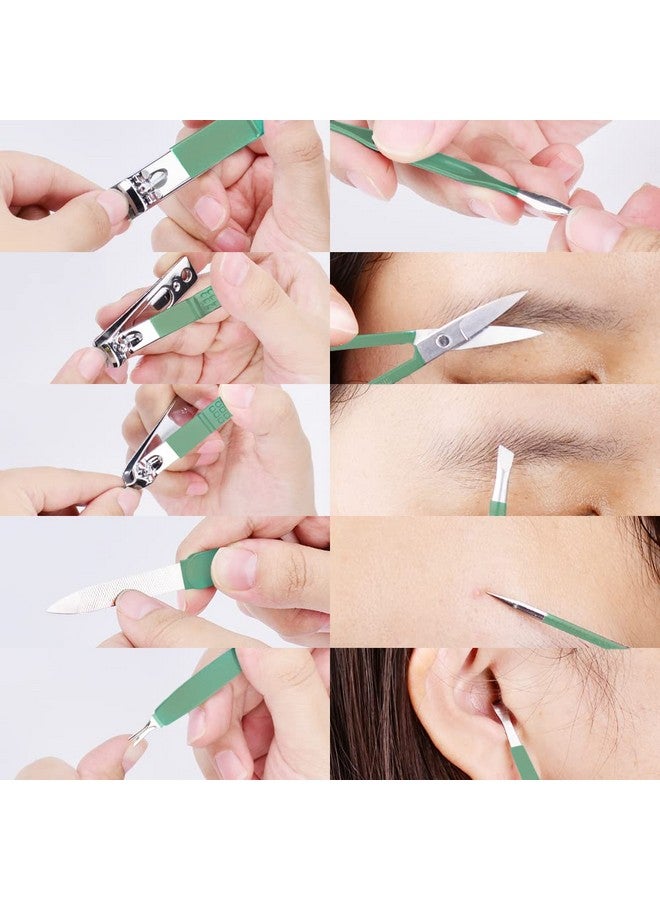 HANTEKAS Manicure Set 10 In 1 Stainless Steel Nail Clippers Scissors Pedicure Tools Kit Portable Travel Grooming Kit For Men And Women With Leather Case (Jade Green) - Image 4