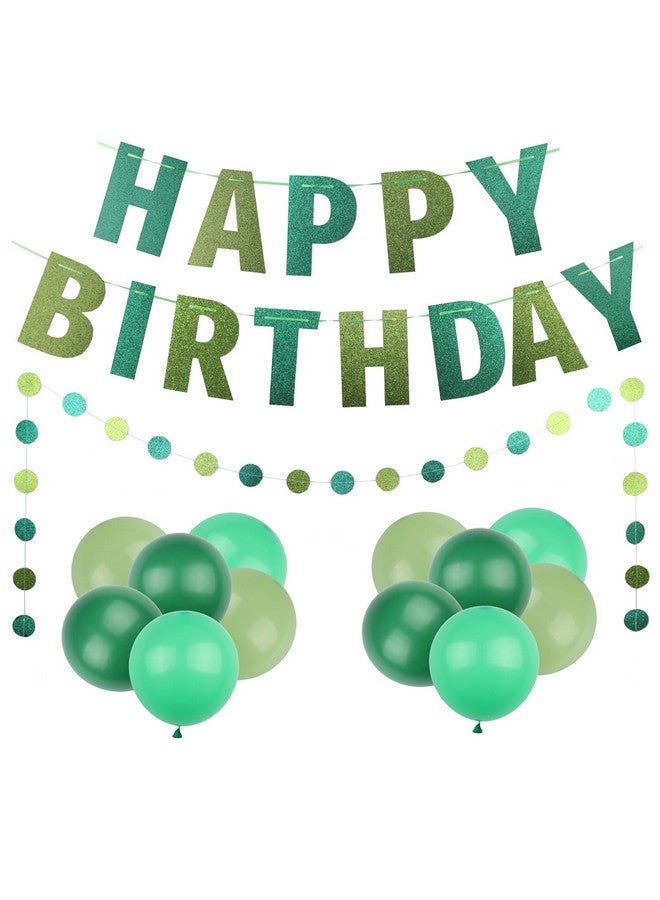 MAGQOO Green Glitter Happy Birthday Banner and 12" Balloons St. Patrcik's Happy Birthday Banner Garlands St. Patricks Day Birthday Party Decorations Supplies Saint Patricks Day Decorations - Image 1