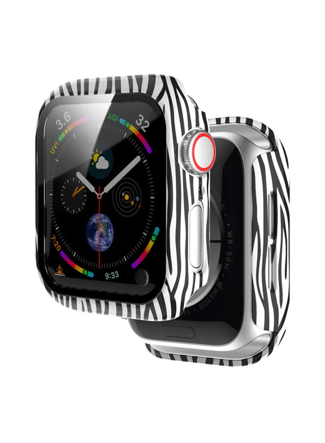 For Iwatch For Apple Watch Case Leopard For Apple Watch 8 Animal Print Case Film Integrated 360 Case-Color:Zebra Pattern-Exterior Dimension:41mm 【pearlescent Bag】】