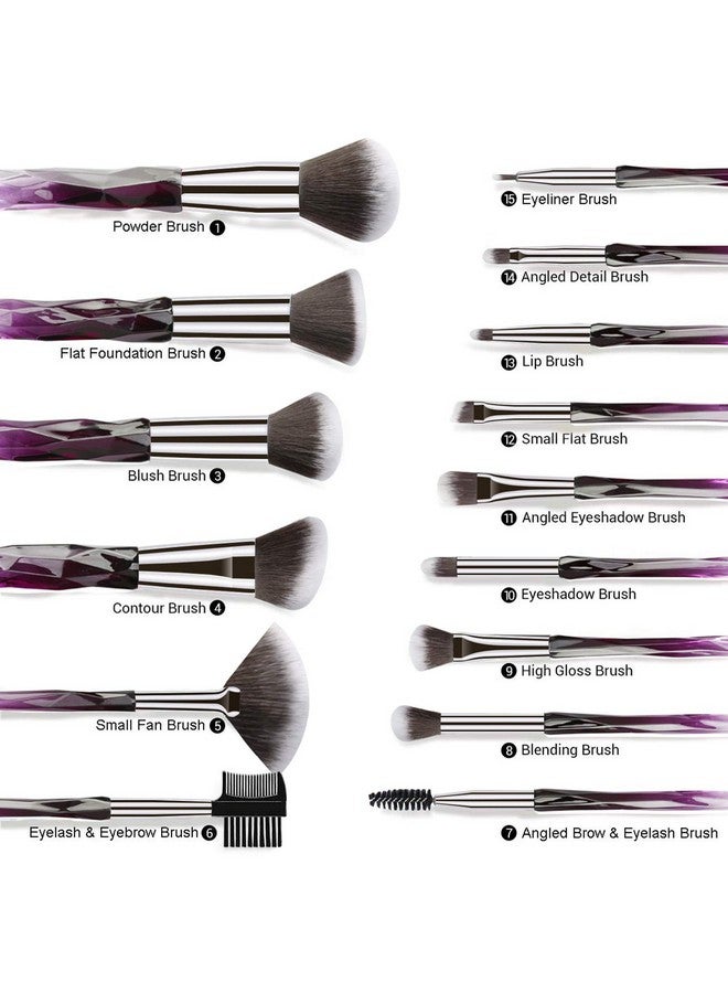 Kingtree 15Pcs Makeup Brushes Professional Purple Crystal Makeup Brush Setpremium Synthetic Bristles Foundation Face Powder Blush Eye Shadow Makeup Brush Kit With Blender Sponge & Brush Cleaner - Image 5