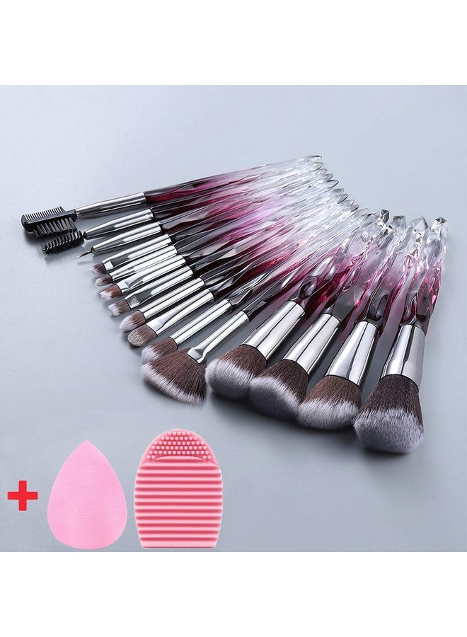 Kingtree 15Pcs Makeup Brushes Professional Purple Crystal Makeup Brush Setpremium Synthetic Bristles Foundation Face Powder Blush Eye Shadow Makeup Brush Kit With Blender Sponge & Brush Cleaner - Image 2