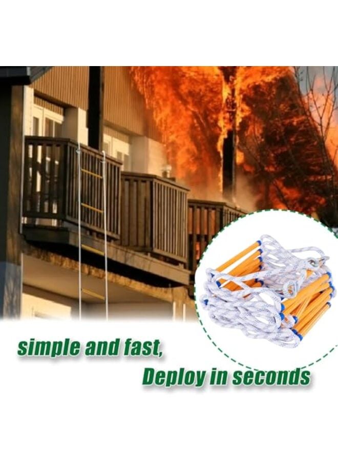 Emergency Fire Escape Ladder, 32.8FT Rope Ladder, Flame Resistant Safety Extension Ladder with 2 Hooks and expansion screws Reusable 2 Story,Each ladder stick Weight Capacity up to 220 LB - Image 3