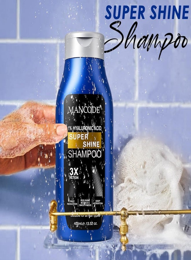 كود الرجل شامبو مانكود سوبر شاين - 400 مل للرجال والنساء - ترطيب عميق ولمعان مكثف مع حمض الهيالورونيك | يقوي وينعم وينعش الشعر الجاف والباهت | تركيبة مغذية خالية من الكبريتات والبارابين - Image 4