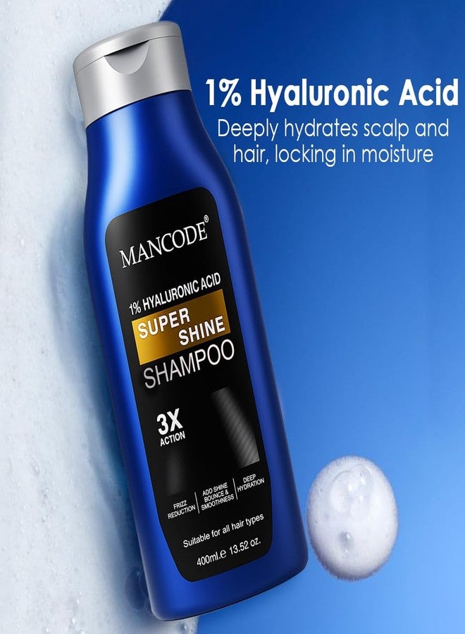 كود الرجل شامبو مانكود سوبر شاين - 400 مل للرجال والنساء - ترطيب عميق ولمعان مكثف مع حمض الهيالورونيك | يقوي وينعم وينعش الشعر الجاف والباهت | تركيبة مغذية خالية من الكبريتات والبارابين - Image 2