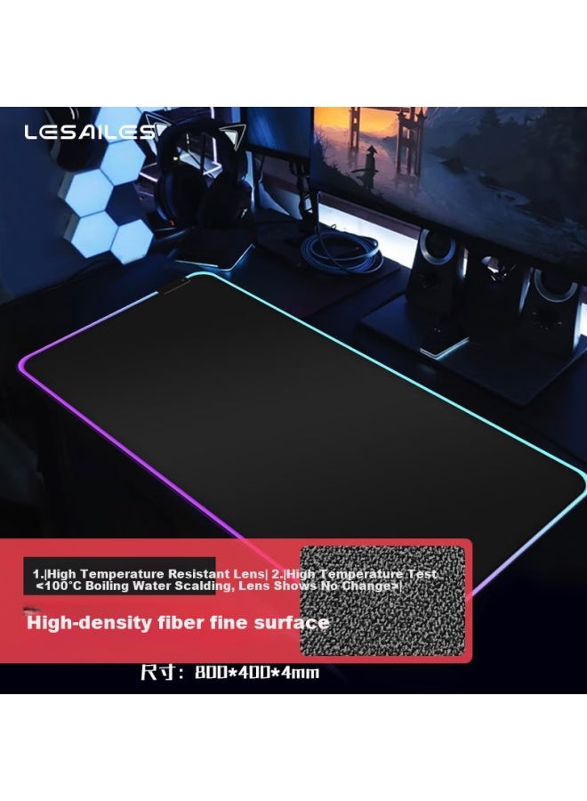 Lesailes Feidun Lesailes High-density Fiber Fine Surface Smooth Version, Professional E-sports Gaming Rgb Mouse Pad, Large Size, Expandable, 14-color Iridescent Lock-edge Desk Pad, 800*400*4mm - Image 1