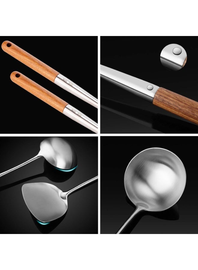 kunshao 17 Inches Wok Spatula and Ladle Tool Set, 2-Piece Stainless Steel & Wood Wok Utensil Set, Ramadn Eid Cooking Gift - Image 4