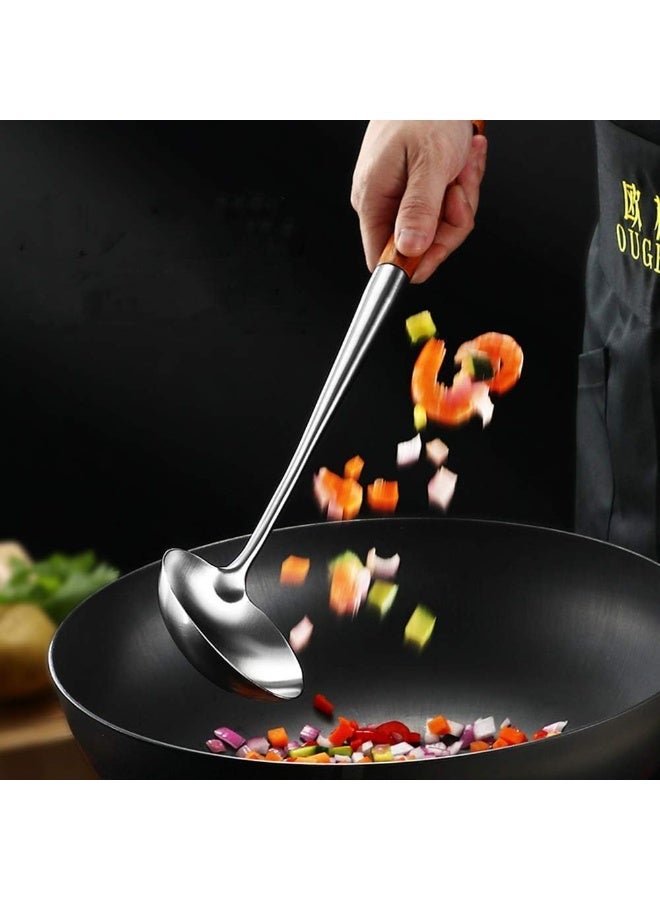 kunshao 17 Inches Wok Spatula and Ladle Tool Set, 2-Piece Stainless Steel & Wood Wok Utensil Set, Ramadn Eid Cooking Gift - Image 2