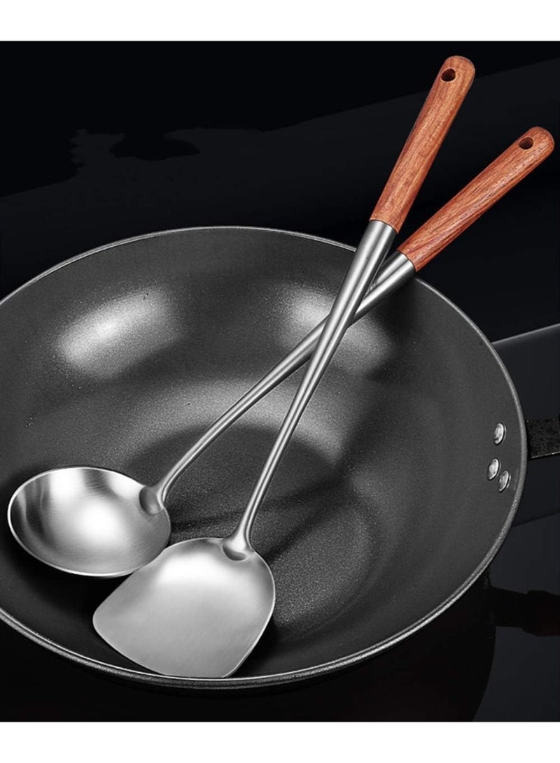 kunshao 17 Inches Wok Spatula and Ladle Tool Set, 2-Piece Stainless Steel & Wood Wok Utensil Set, Ramadn Eid Cooking Gift - Image 3