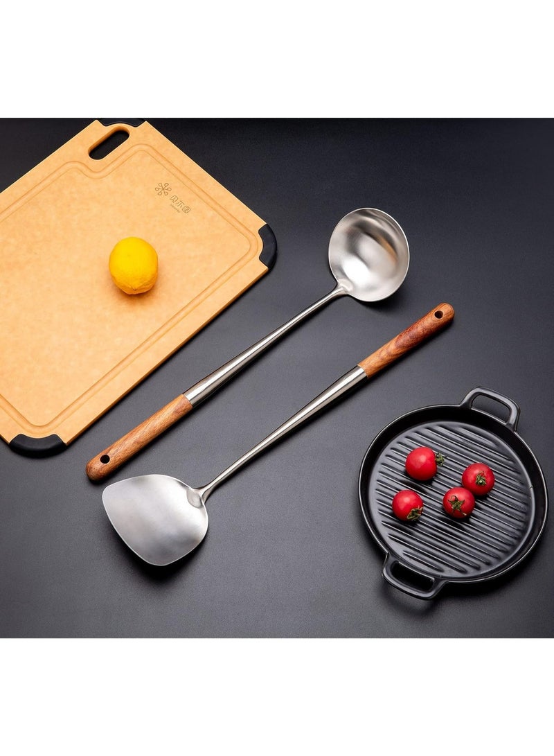 kunshao 17 Inches Wok Spatula and Ladle Tool Set, 2-Piece Stainless Steel & Wood Wok Utensil Set, Ramadn Eid Cooking Gift - Image 5