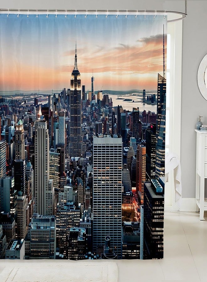 Feelyou New York Shower Curtain New York City Manhattan Skyline Cityscape Waterproof Bath Curtain Contemporary Artistic Sunset Landscape Bathroom Set with 12 Hooks for Stalls Bathtubs Decorations 72"Wx72"L - Image 1