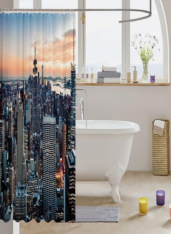 Feelyou New York Shower Curtain New York City Manhattan Skyline Cityscape Waterproof Bath Curtain Contemporary Artistic Sunset Landscape Bathroom Set with 12 Hooks for Stalls Bathtubs Decorations 72"Wx72"L - Image 3