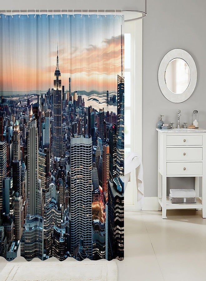Feelyou New York Shower Curtain New York City Manhattan Skyline Cityscape Waterproof Bath Curtain Contemporary Artistic Sunset Landscape Bathroom Set with 12 Hooks for Stalls Bathtubs Decorations 72"Wx72"L - Image 2
