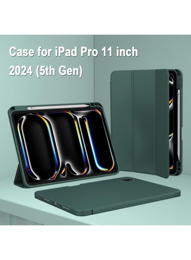 إلترازون iPad Pro 11 inch Case (2024, M4 5th Gen) with Pencil Holder – Slim Smart Protective Cover with Auto Sleep/Wake, Touch ID & USB-C Pencil Support, Magnetic Trifold Stand – Midnight Green - Image 3