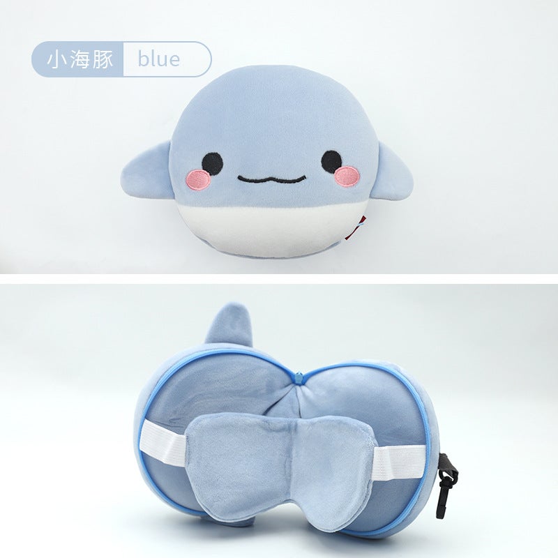 Cartoon Animal Multi-purpose Pillow Cute Multi-function Travel Pillow Leisure House Dual-purpose Two-in-one Eye Mask Portable Pillow Dolphin 