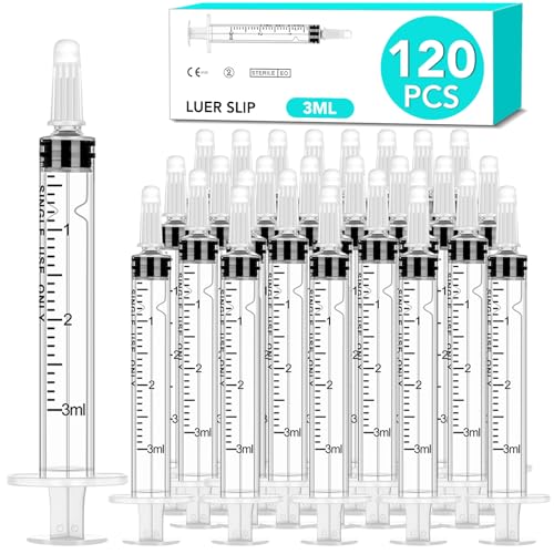 TENKAIWICK 120 PCS 3ml Syringe with Cap for Liquid, Oral Syringe without Needles for Medicine Dropper, Colostrum Collect, Feeding Pets, Liquid Measuring, Individually Sealed, Luer Slip - Image 1