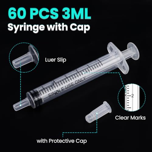 TENKAIWICK 120 PCS 3ml Syringe with Cap for Liquid, Oral Syringe without Needles for Medicine Dropper, Colostrum Collect, Feeding Pets, Liquid Measuring, Individually Sealed, Luer Slip - Image 2