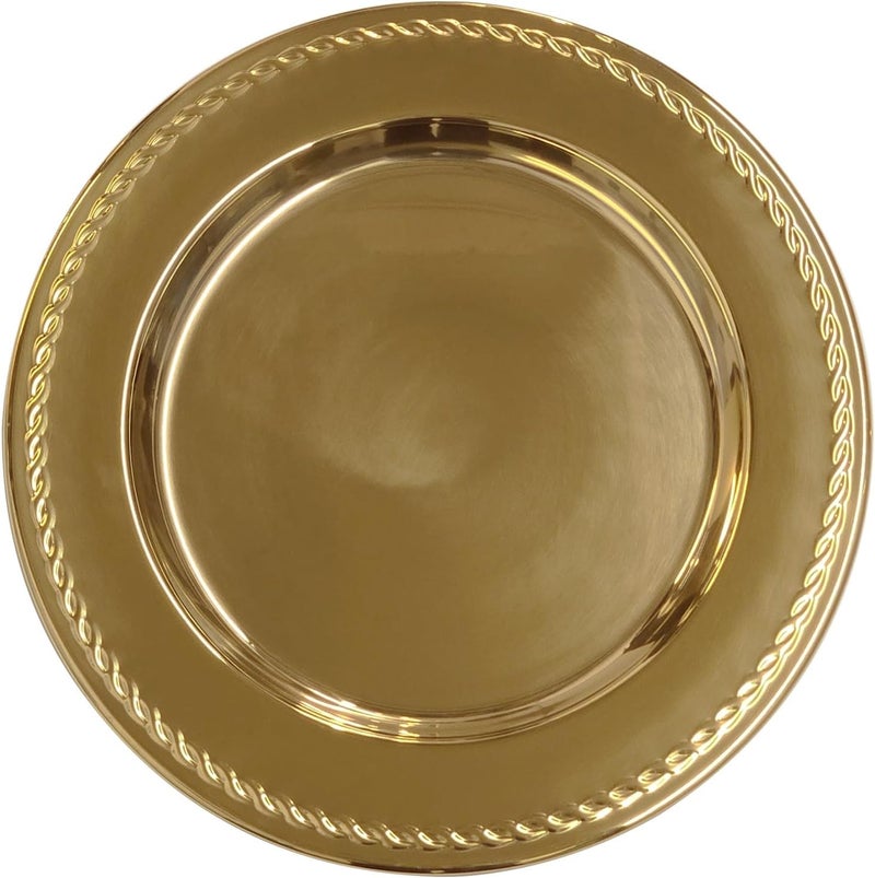 Brightalk 13-Inch Stainless Steel Twist Pattern Charger Plates, 6 Pcs Gold Dinner Plate Chargers, Round Server Ware - Image 1