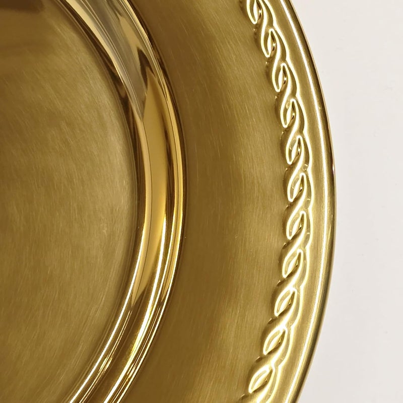 Brightalk 13-Inch Stainless Steel Twist Pattern Charger Plates, 6 Pcs Gold Dinner Plate Chargers, Round Server Ware - Image 2