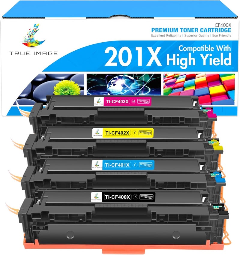 TRUE IMAGE 201X M277dw Toner Cartridge 4 Pack High Yield Compatible for HP 201X 201A M252dw CF400X Color Laserjet Pro MFP M277dw M277c6 CF401X CF402X CF403X Printer Black/Cyan/Yellow/Magenta - Image 1