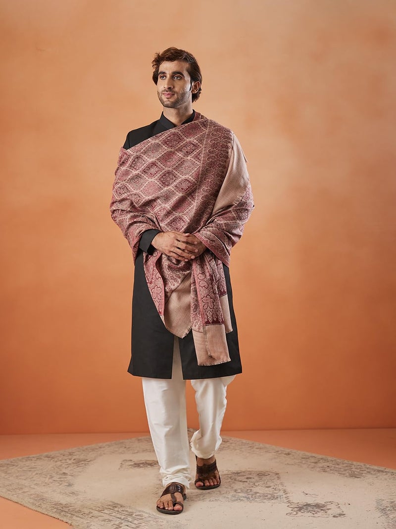 Pashmoda Men Shabnam Jamawar Shawl (Size: 101x203 Cm), Black Color - Image 4