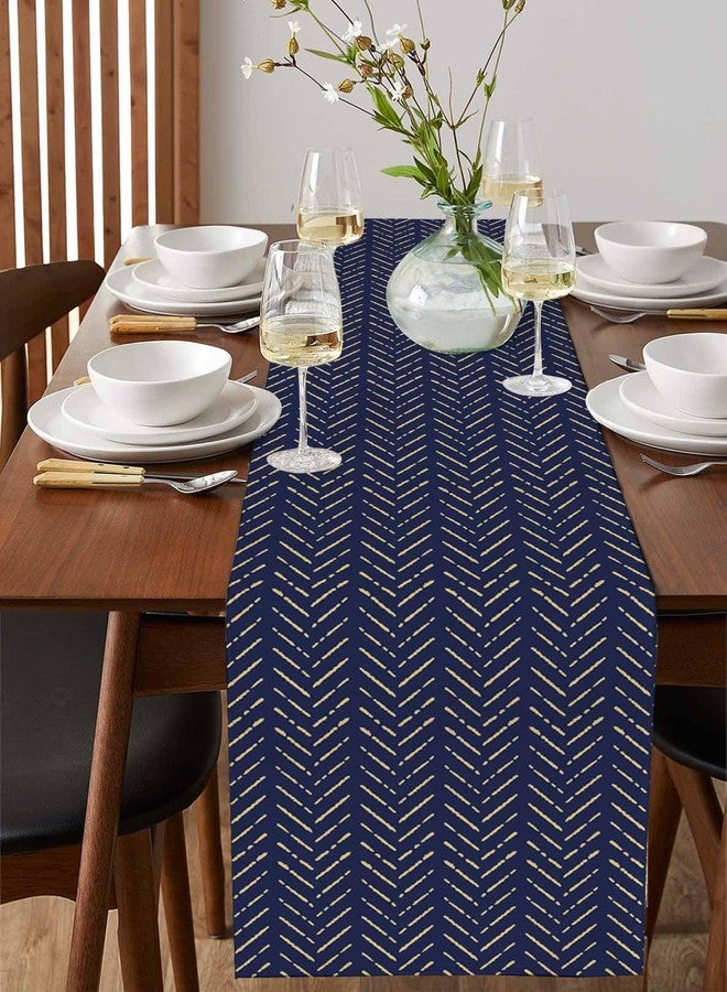 PIEPLE Navy Blue Gold Striped Table Runner-Cotton Linen- 120 Inch Holiday Dresser Scarves, Contemporary Minimalist Boho Geometric Tablerunner for Kitchen Coffee/Dining Living Room Dinner Scarf Décor 13x120 - Image 4